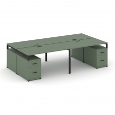 Concept Рабочая станция 4 места с 2 двухсторонними опорными тумбами CN.DRS-332 B Кобо/Металл Черный