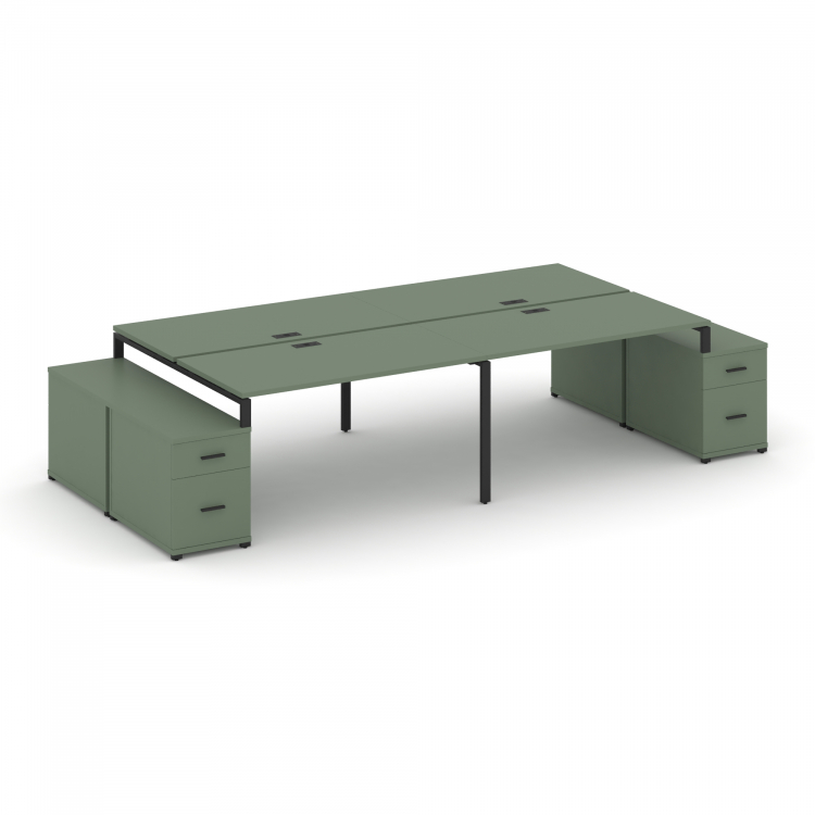 Concept Рабочая станция 4 места с 2 двухсторонними опорными тумбами CN.DRS-332 B Кобо/Металл Черный