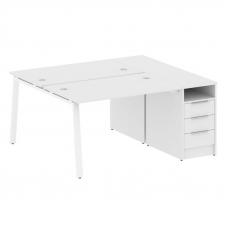 Metal System Рабочая станция с тумбой на А-образном м/к БА.РС-СТП-2.2 Белый/Металл Белый 1612*1475*7