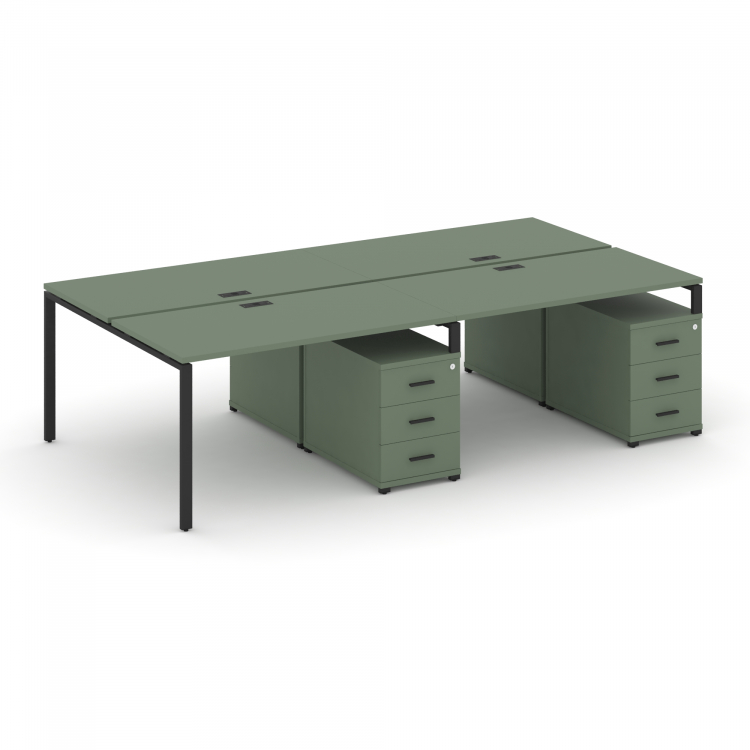 Concept Рабочая станция 4 места с 2 двухсторонними опорными тумбами CN.DRS-317 B Кобо/Металл Черный