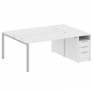 Metal System Рабочая станция с тумбой на П-образном м/к БП.РС-СТП-2.4 Белый/Металл Серый 2012*1475*7