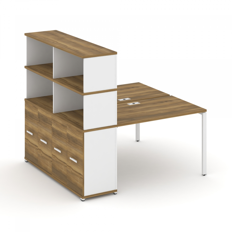 Concept Рабочая станция с опорным распаш. шкафом с надставкой выс. CN.DRS-230 W Сандал Янтарный/Белы