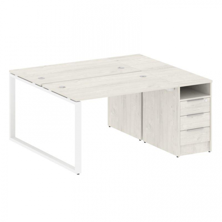 Metal System Рабочая станция с тумбой на О-образном м/к БО.РС-СТП-2.2 Дуб Наварра/Металл Белый 1612*