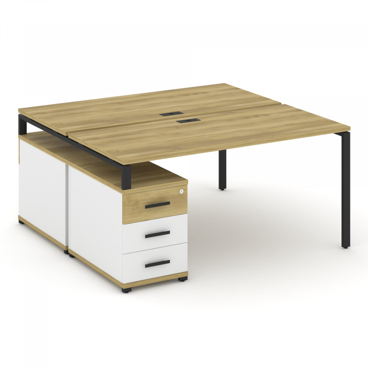 Concept Рабочая станция 2 места с двухсторонней опорной тумбой CN.DRS-304 B Дуб Винченцо/Белый Брилл