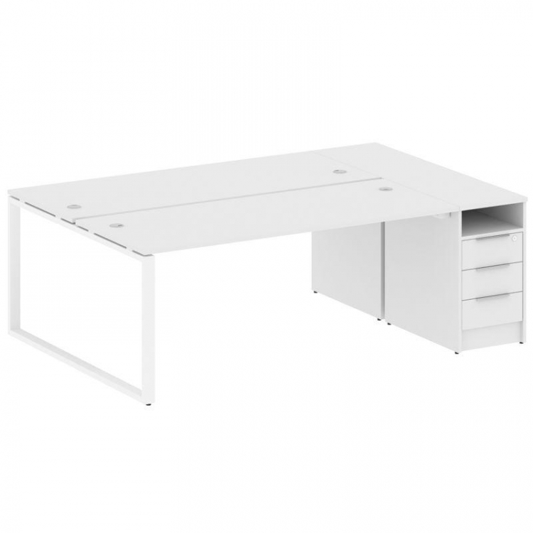 Metal System Рабочая станция с тумбой на О-образном м/к БО.РС-СТП-2.5 Белый/Металл Белый 2212*1475*7