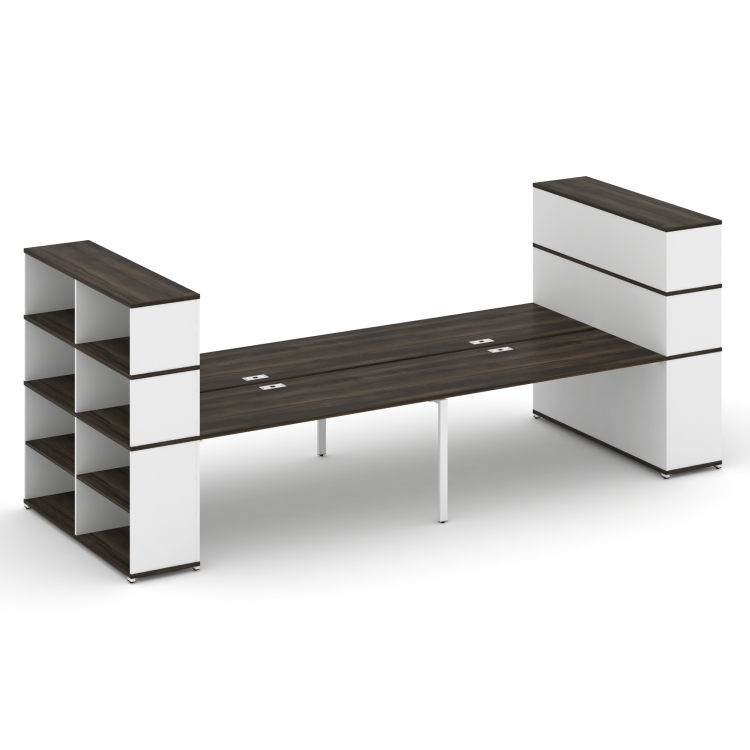 Concept Рабочая станция с опорными стеллажами с надставкой выс. CN.DRS-260 Дуб Мали/Белый Бриллиант/