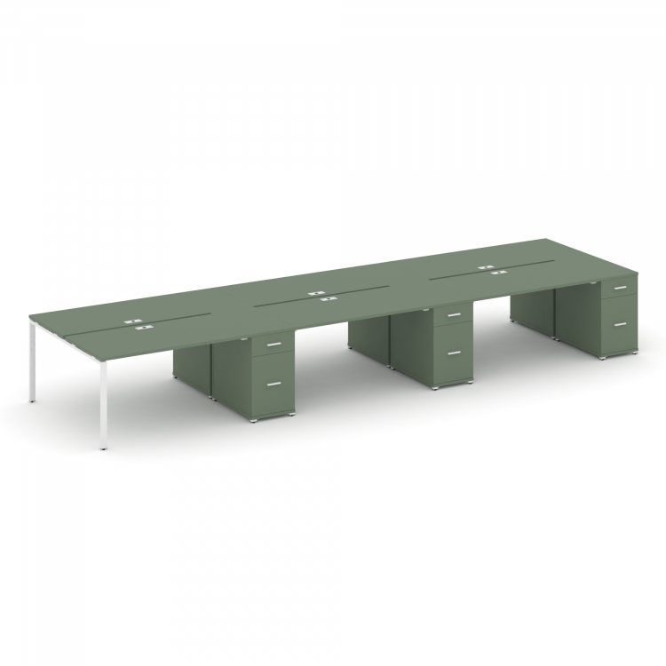 Concept Рабочая станция 6 мест с 3 опорными тумбами CN.DRS-464 W Кобо/Металл Белый 6000*1480*750