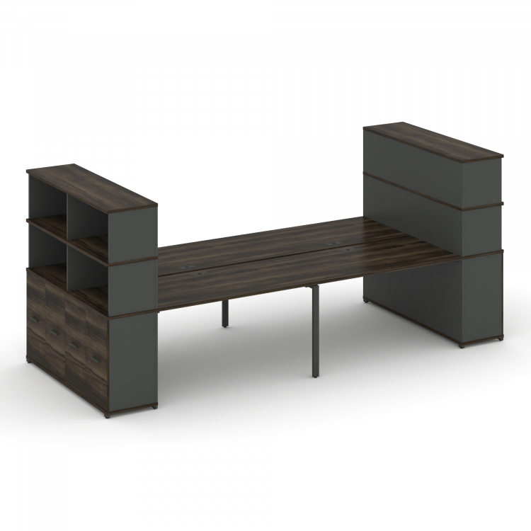 Concept Рабочая станция с опорными распаш. шкафами с надставкой выс. CN.DRS-275 A Дуб Мали/Антрацит/