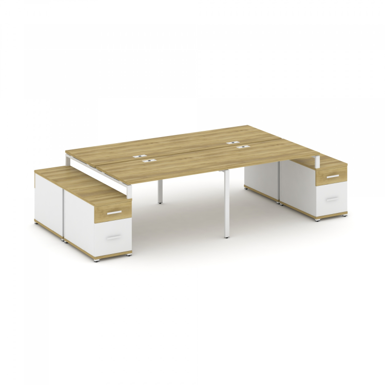 Concept Рабочая станция 4 места с 2 двухсторонними опорными тумбами CN.DRS-330 W Дуб Винченцо/Белый