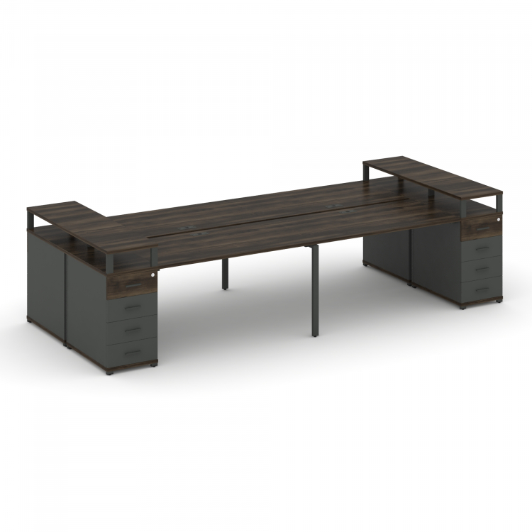 Concept Рабочая станция 4 места с 2 опорными тумбами CN.DRS-444 A Дуб Мали/Антрацит/Металл Антрацит