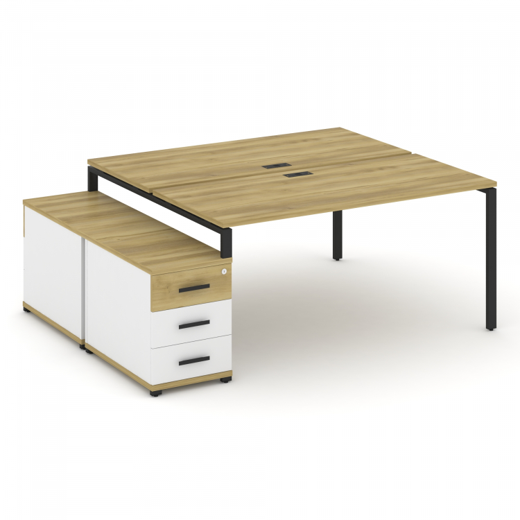 Concept Рабочая станция 2 места с двухсторонней опорной тумбой CN.DRS-304 B Дуб Винченцо/Белый Брилл