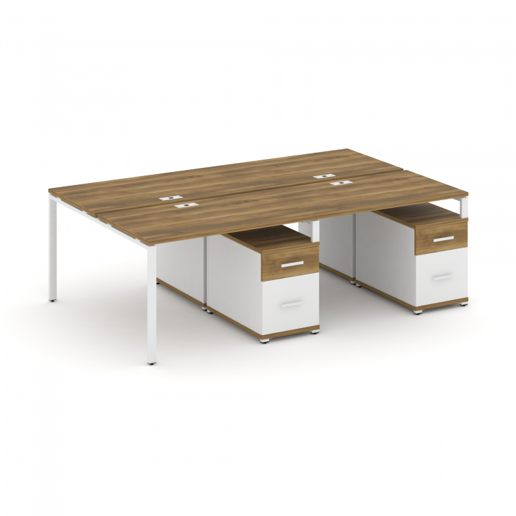 Concept Рабочая станция 4 места с 2 двухсторонними опорными тумбами CN.DRS-322 W Сандал Янтарный/Бел