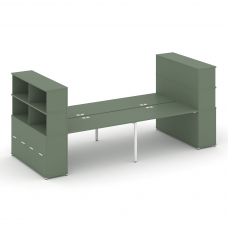 Concept Рабочая станция с опорными распаш. шкафами с надставкой выс. CN.DRS-276 W Кобо/Металл Белый