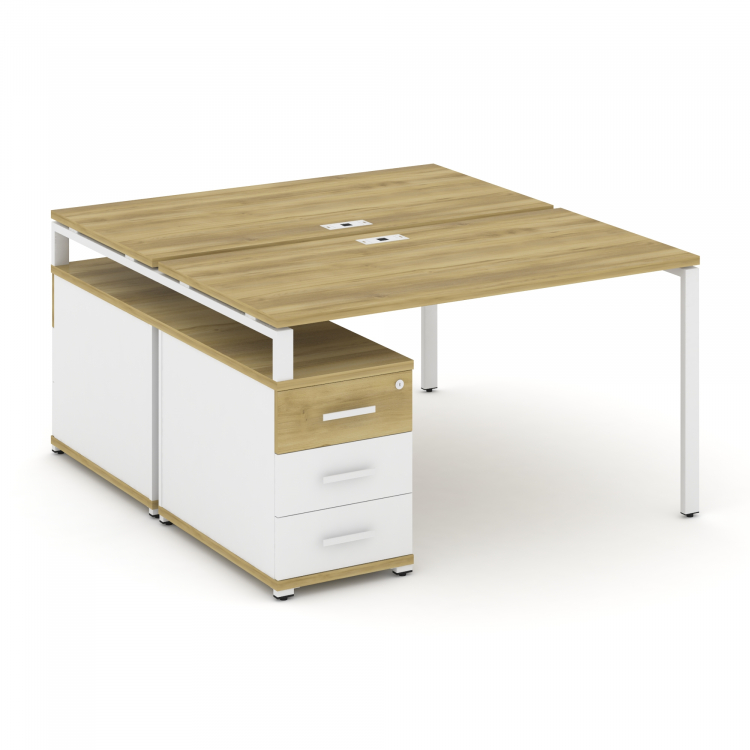 Concept Рабочая станция 2 места с двухсторонней опорной тумбой CN.DRS-303 W Дуб Винченцо/Белый Брилл