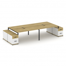 Concept Рабочая станция 4 места с 2 двухсторонними опорными тумбами CN.DRS-332 B Дуб Винченцо/Белый
