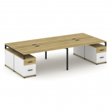 Concept Рабочая станция 4 места с 2 двухсторонними опорными тумбами CN.DRS-332 B Дуб Винченцо/Белый