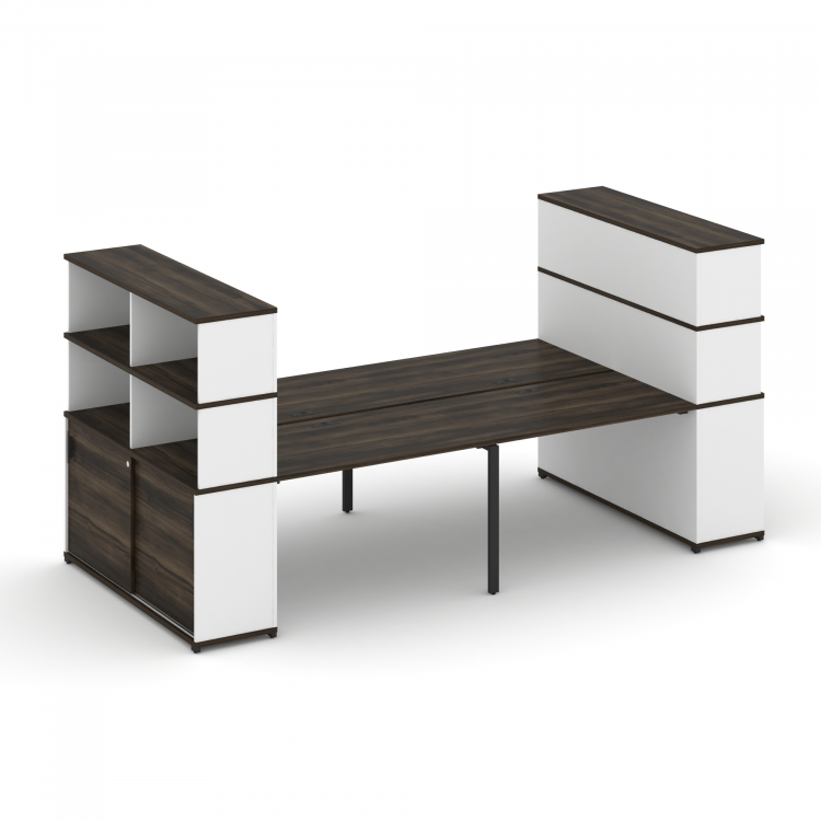Concept Рабочая станция с опорными шкафами-купе с надставкой выс. CN.DRS-286 B Дуб Мали/Белый Брилли