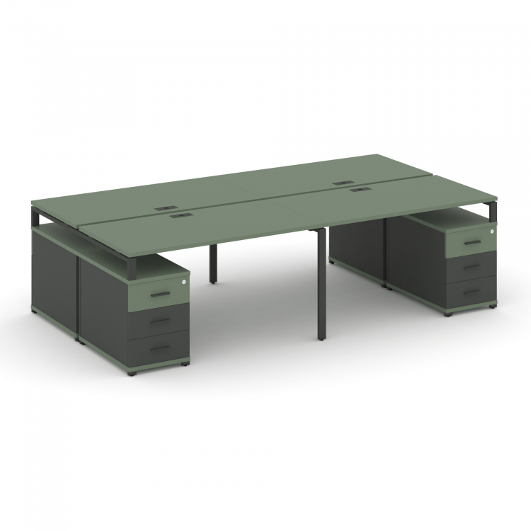 Concept Рабочая станция 4 места с 2 двухсторонними опорными тумбами CN.DRS-328 A Кобо/Антрацит/Метал