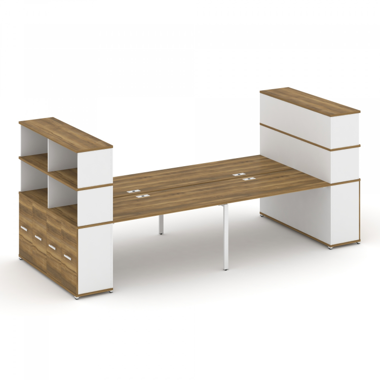Concept Рабочая станция с опорными распаш. шкафами с надставкой выс. CN.DRS-275 W Сандал Янтарный/Бе