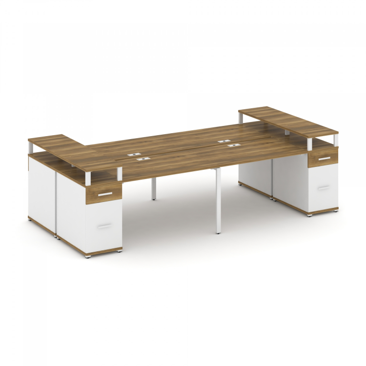 Concept Рабочая станция 4 места с 2 опорными тумбами CN.DRS-446 W Сандал Янтарный/Белый Бриллиант/Ме