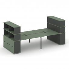 Concept Рабочая станция с опорными распаш. шкафами с надставкой выс. CN.DRS-276 A Кобо/Антрацит/Мета