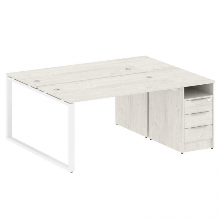 Metal System Рабочая станция с тумбой на О-образном м/к БО.РС-СТП-2.3 Дуб Наварра/Металл Белый 1812*