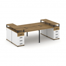 Concept Рабочая станция 4 места с 2 опорными тумбами CN.DRS-441 B Сандал Янтарный/Белый Бриллиант/Ме