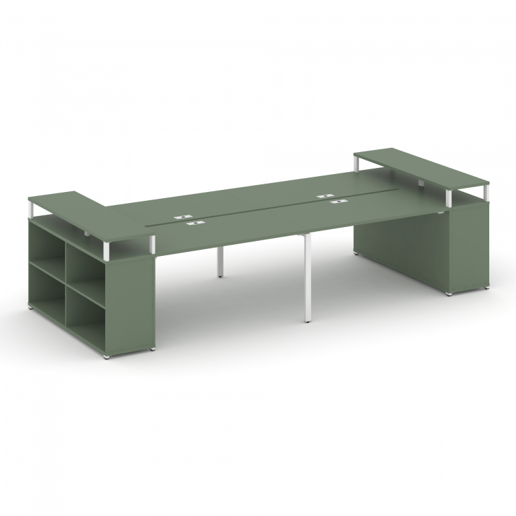 Concept Рабочая станция с опорными стеллажами с верх. горизонтами CN.DRS-249 Кобо/Металл Белый 2800*