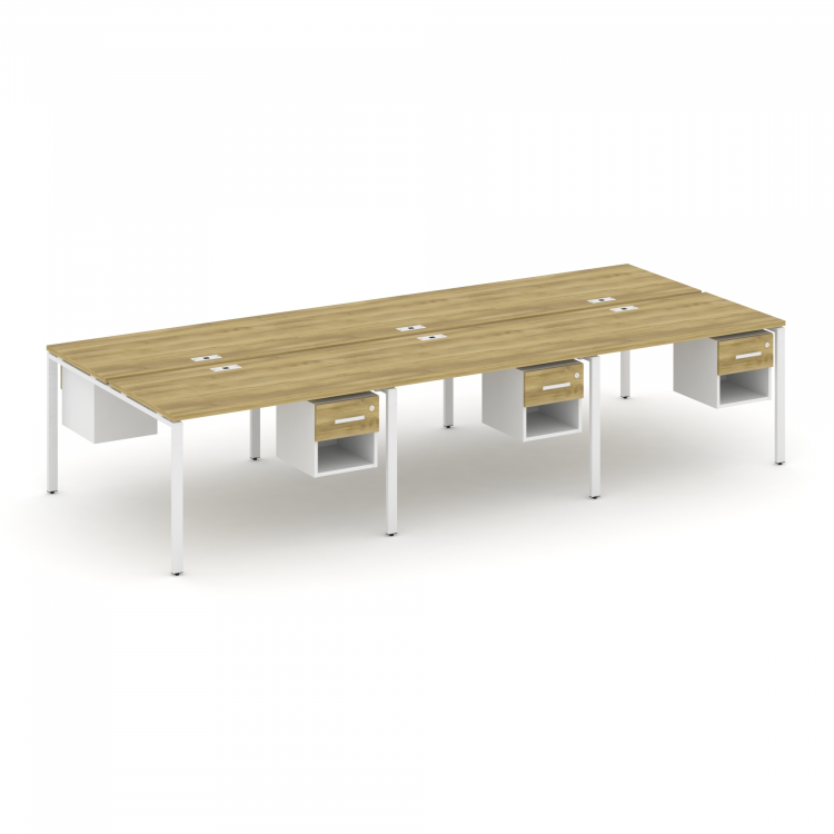 Concept Рабочая станция двухсторонняя с подвес. тумбами на 6 мест CN.DRS-158 W Дуб Винченцо/Белый Бр