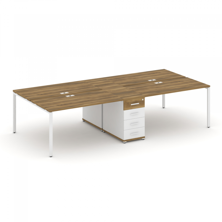 Concept Рабочая станция 4 места с 1 опорной тумбой CN.DRS-419 W Сандал Янтарный/Белый Бриллиант/Мета