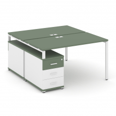 Concept Рабочая станция 2 места с двухсторонней опорной тумбой CN.DRS-304 W Кобо/Белый Бриллиант/Мет