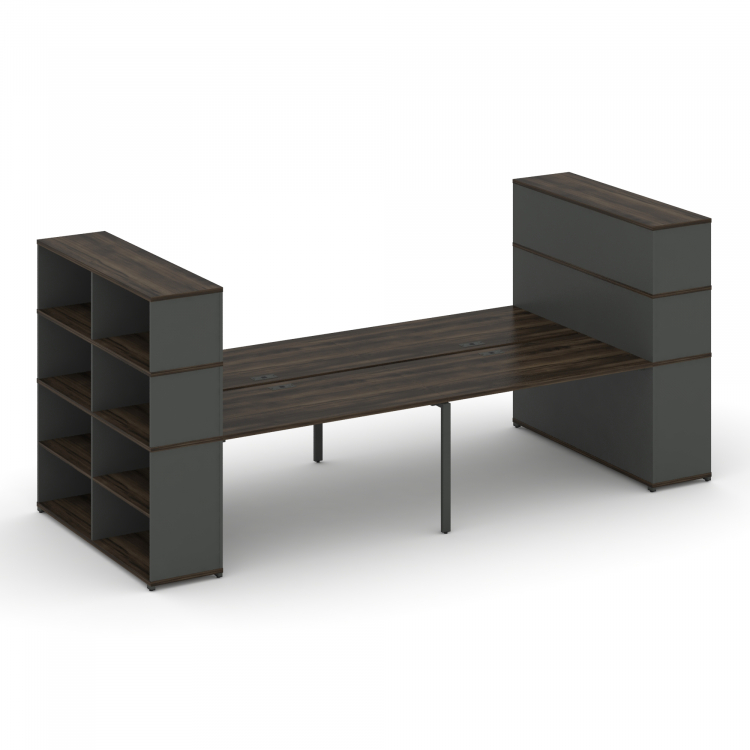 Concept Рабочая станция с опорными стеллажами с надставкой выс. CN.DRS-258 Дуб Мали/Антрацит/Металл
