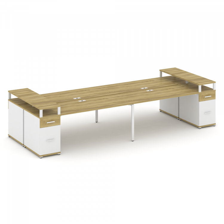 Concept Рабочая станция 4 места с 2 опорными тумбами CN.DRS-448 W Дуб Винченцо/Белый Бриллиант/Метал