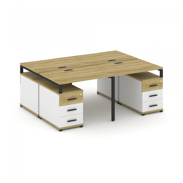 Concept Рабочая станция 4 места с 2 двухсторонними опорными тумбами CN.DRS-325 B Дуб Винченцо/Белый