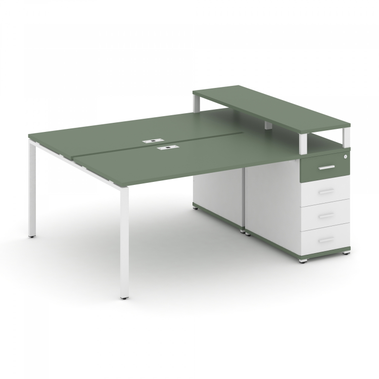 Concept Рабочая станция с 1 опорной тумбой CN.DRS-411 W Кобо/Белый Бриллиант/Металл Белый 1800*1480*