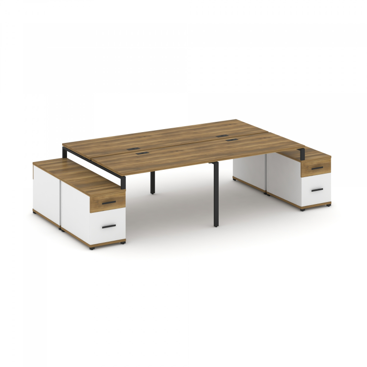 Concept Рабочая станция 4 места с 2 двухсторонними опорными тумбами CN.DRS-330 B Сандал Янтарный/Бел