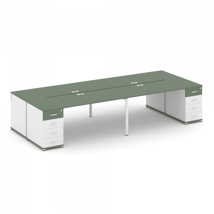 Concept Рабочая станция 4 места с 2 опорными тумбами CN.DRS-427 W Кобо/Белый Бриллиант/Металл Белый