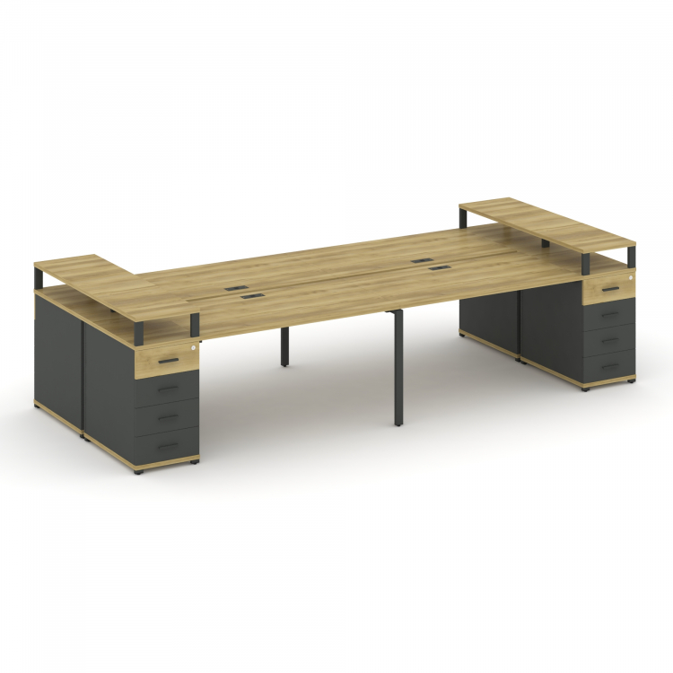 Concept Рабочая станция 4 места с 2 опорными тумбами CN.DRS-444 A Дуб Винченцо/Антрацит/Металл Антра