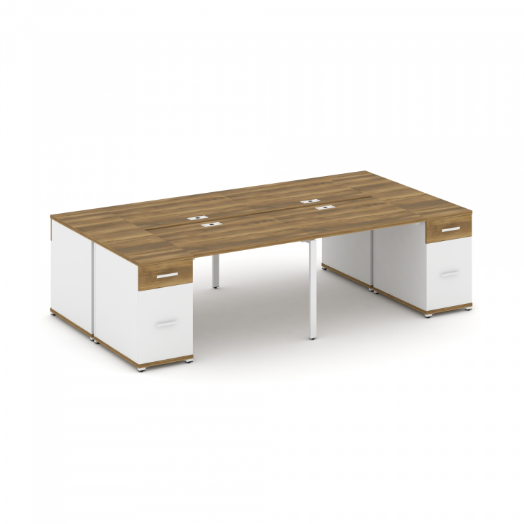 Concept Рабочая станция 4 места с 2 опорными тумбами CN.DRS-429 W Сандал Янтарный/Белый Бриллиант/Ме