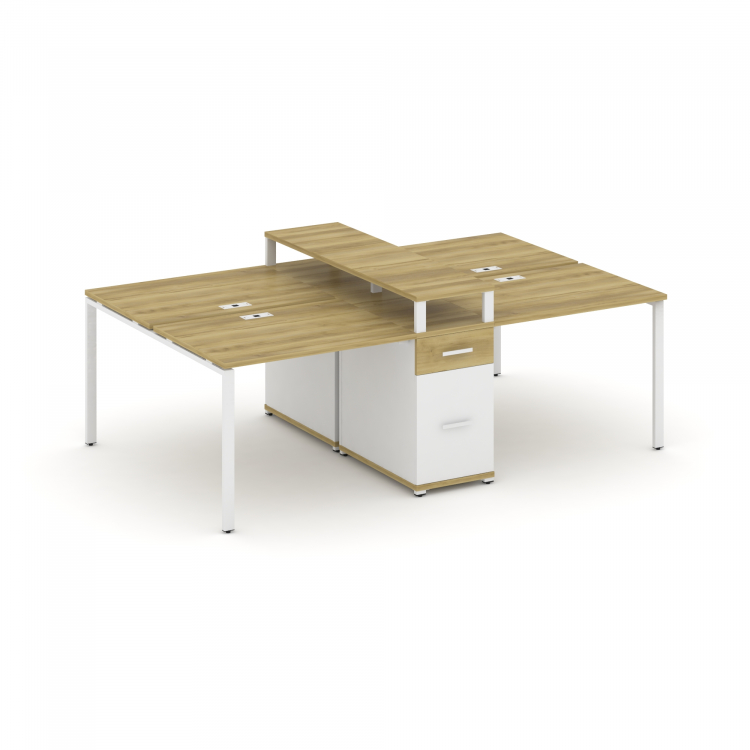 Concept Рабочая станция 4 места с 1 опорной тумбой CN.DRS-437 W Дуб Винченцо/Белый Бриллиант/Металл