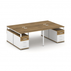 Concept Рабочая станция 4 места с 2 двухсторонними опорными тумбами CN.DRS-326 W Сандал Янтарный/Бел