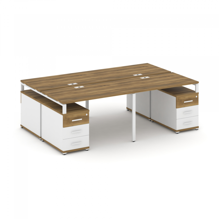 Concept Рабочая станция 4 места с 2 двухсторонними опорными тумбами CN.DRS-326 W Сандал Янтарный/Бел