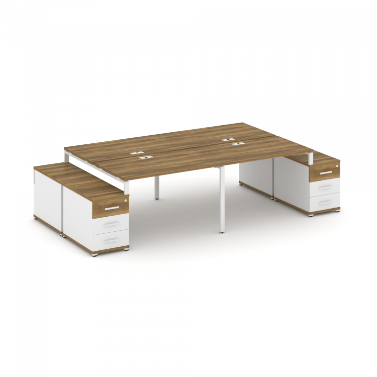 Concept Рабочая станция 4 места с 2 двухсторонними опорными тумбами CN.DRS-326 W Сандал Янтарный/Бел