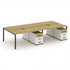 Concept Рабочая станция 4 места с 2 двухсторонними опорными тумбами CN.DRS-320 B Дуб Винченцо/Белый