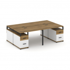 Concept Рабочая станция 4 места с 2 двухсторонними опорными тумбами CN.DRS-330 B Сандал Янтарный/Бел