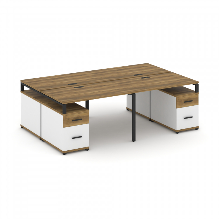 Concept Рабочая станция 4 места с 2 двухсторонними опорными тумбами CN.DRS-330 B Сандал Янтарный/Бел