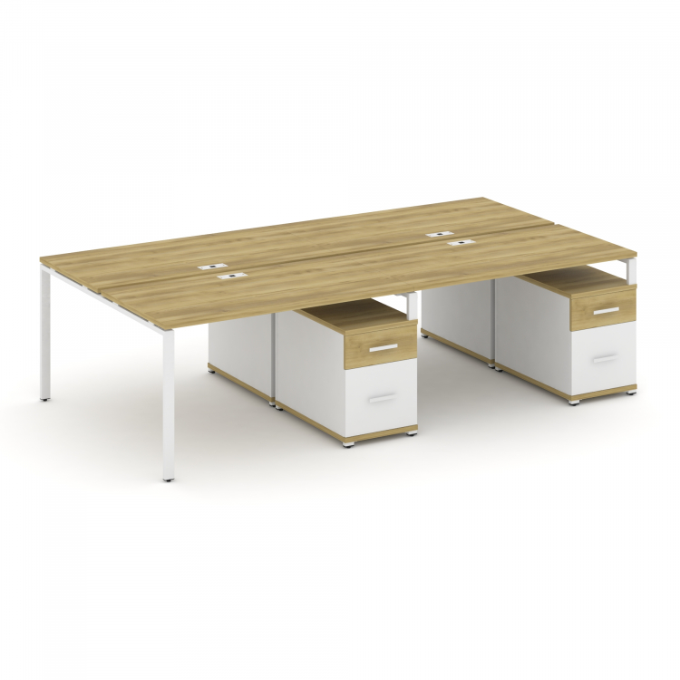 Concept Рабочая станция 4 места с 2 двухсторонними опорными тумбами CN.DRS-323 W Дуб Винченцо/Белый