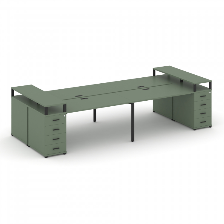 Concept Рабочая станция 4 места с 2 опорными тумбами CN.DRS-442 B Кобо/Металл Черный 3200*1480*917