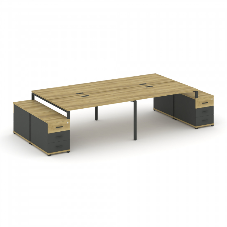 Concept Рабочая станция 4 места с 2 двухсторонними опорными тумбами CN.DRS-327 A Дуб Винченцо/Антрац