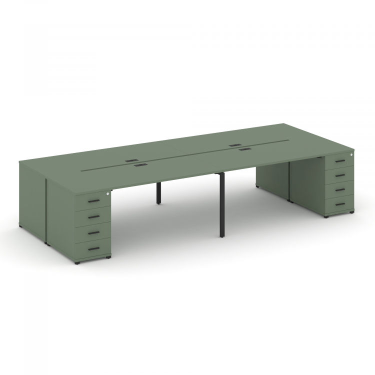 Concept Рабочая станция 4 места с 2 опорными тумбами CN.DRS-427 B Кобо/Металл Черный 3600*1480*750